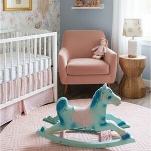 Vintage Wonder Shoo-Fly 60's Rocking Horse Blue Pink Retro Boho‎ Baby Nursery